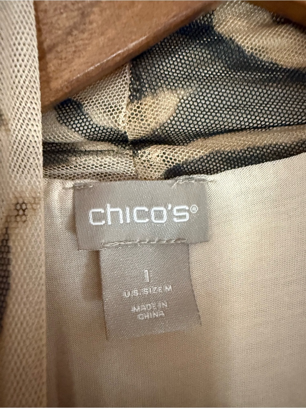 Chicos Sheer Animal-Print Long-Sleeve Top - Beige/Black size medium (1) - Picture 5 of 10
